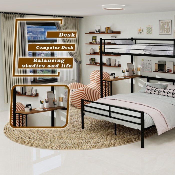 Bunk Bed With Built In Desk & Guardrail Frame