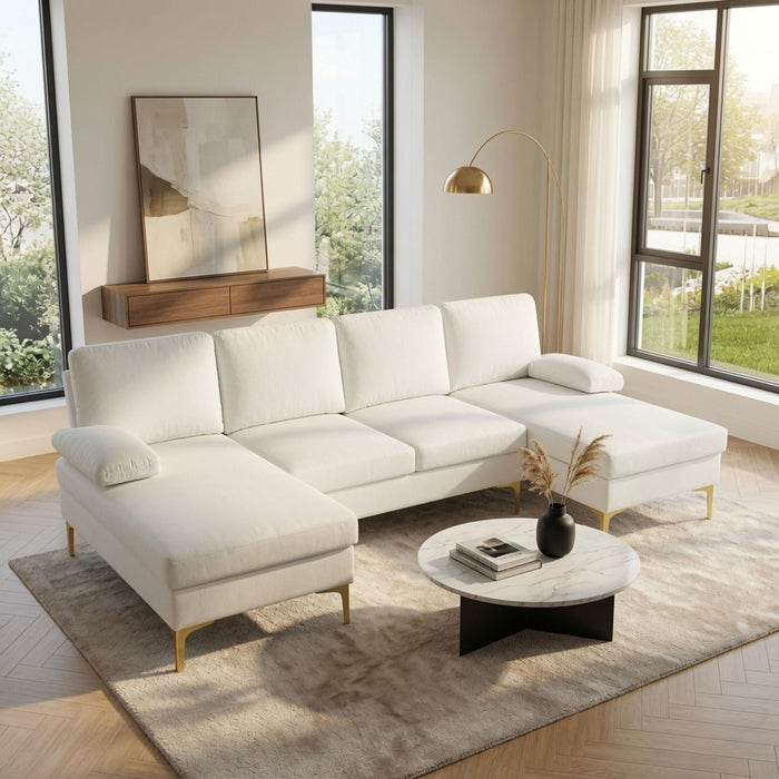U - Shaped Sectional Sofa With Double Chaise
