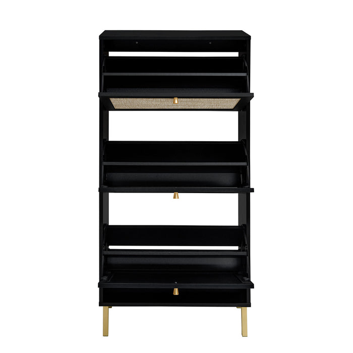 Modern Rattan 3 Door Shoe Rack Cabinet For Entryway