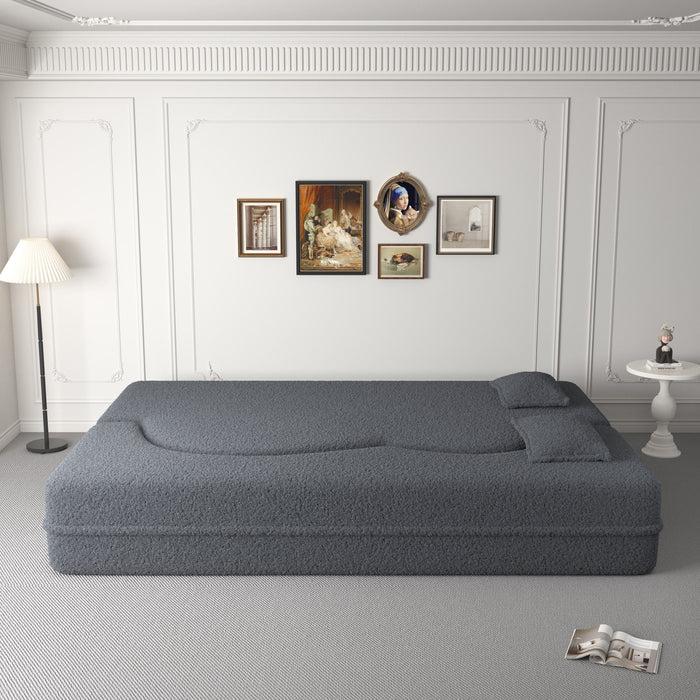 Modern Floor Sofa, With 2 Pillows, Convertible Teddy Fabric Foam Filled Bed