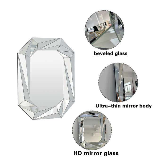 Diamond Shaped Wall Mirror With Beveled Edge Frameless Design - Silver