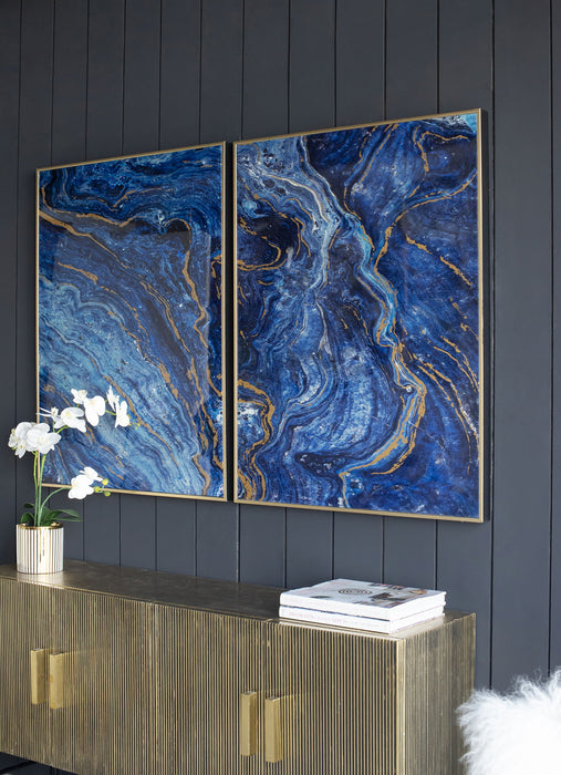 Framed Art Panels, Unique Marbled Design (Set of 2) - Blue