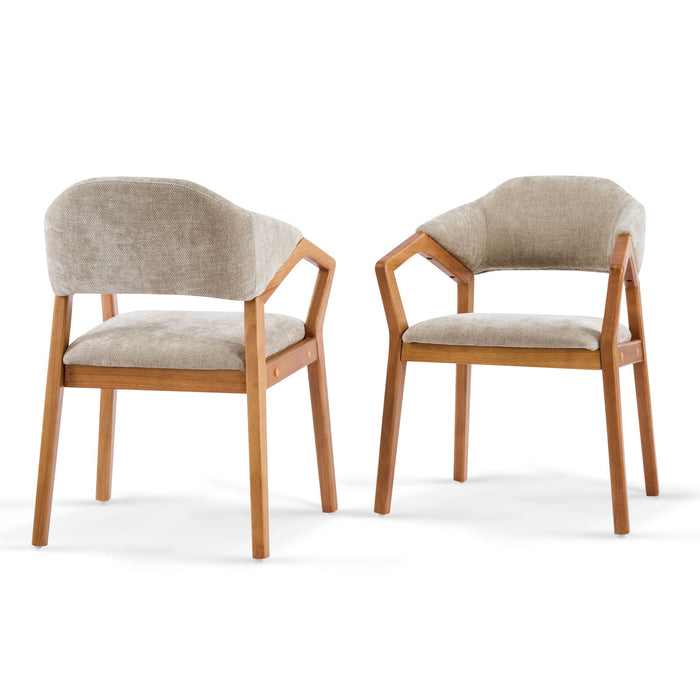 Indoor Upholstered Dining Chair (Set of 2) With Sturdy Frame And Ergonomic Curved Backrest - Oatmeal / Teak