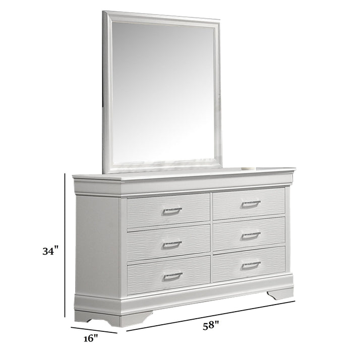 1 Piece Dresser Of Drawers Bedroom Furniture With Diamond Accent Handles, Drawer Box - White