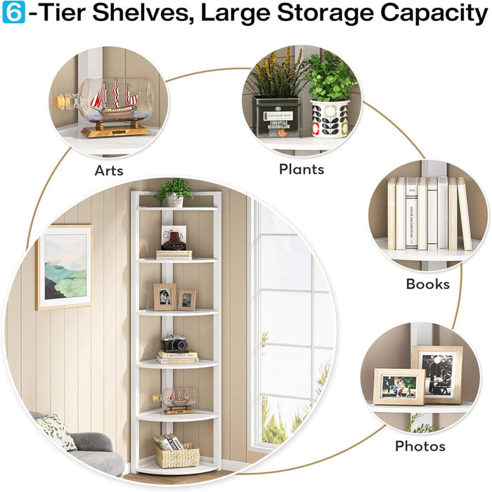 Tall 6 Tier Corner Bookshelf For Living Room