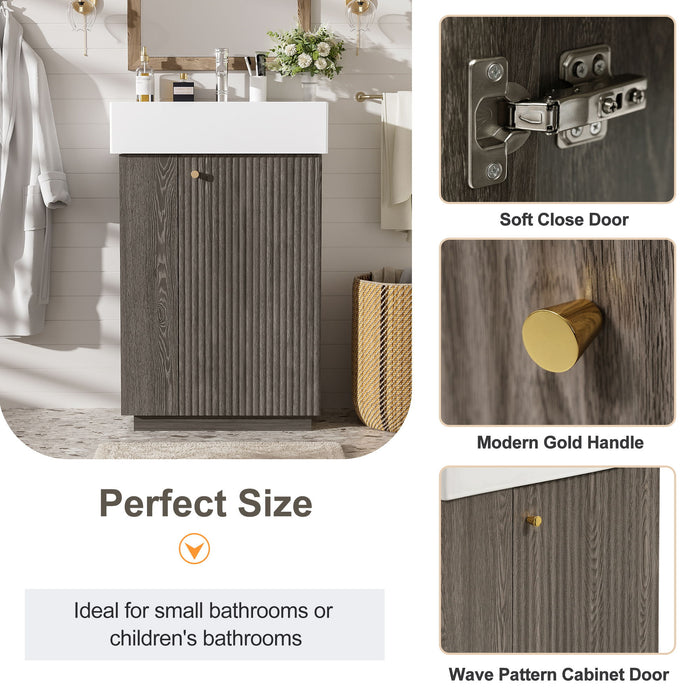 Bathroom Vanity With Sink, Freestanding Wood Grain Cabinet With Storage