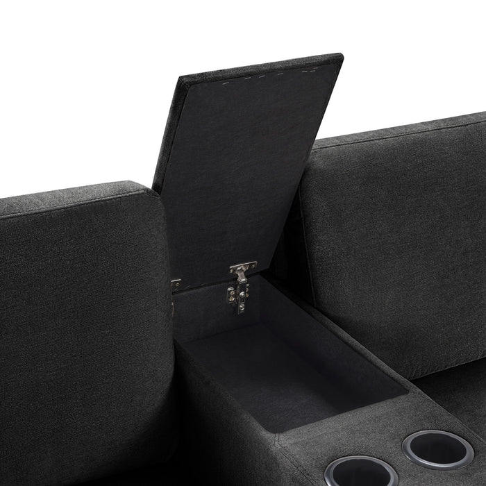 Modular 5 Seat U-Shape Sectional Sofa With Chaise Lounge, Built In Cup Holders And Storage Drawer