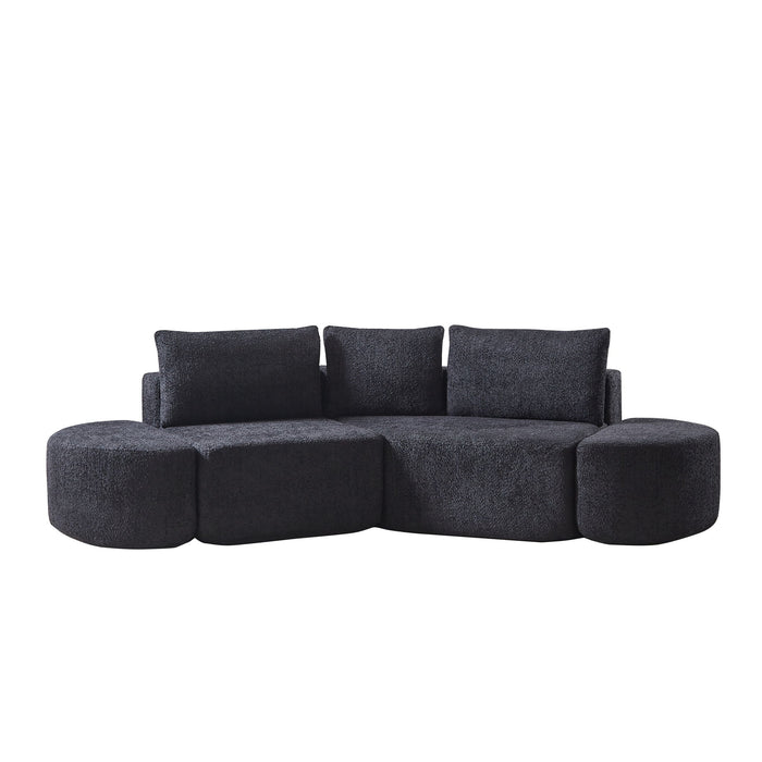 V - Shaped Modular Sofa Set & 3 Pillows And 2 Curved Ottomans For Living Rooms - Black