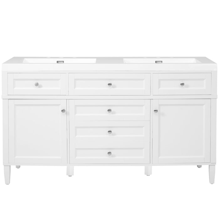 Bathroom Vanity With Double Sink, 3 Drawers, 2 Doors, Adjustable Shelves, Freestanding - White