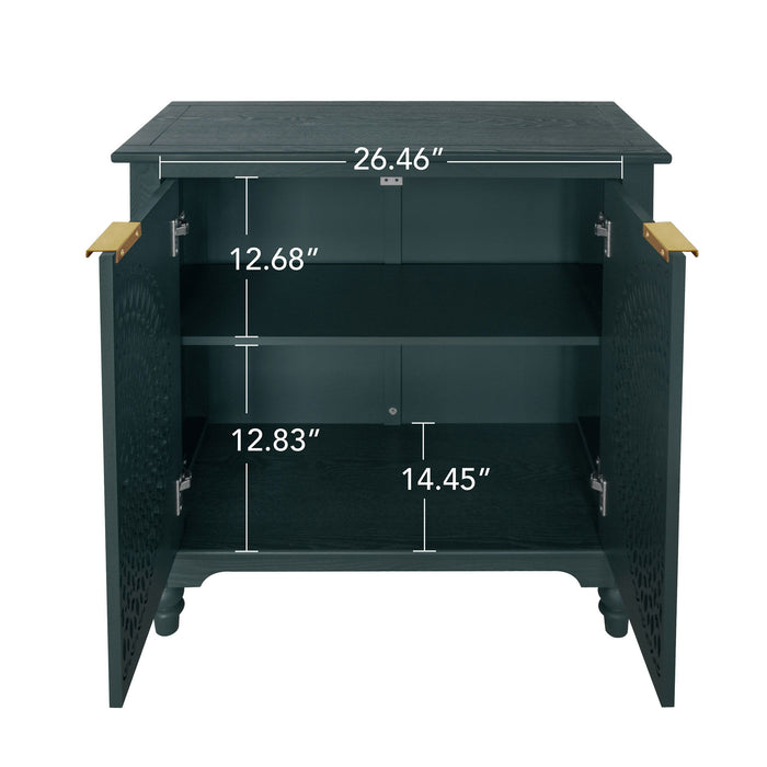Hollow Carved 2 Door Accent Cabinet With Adjustable Shelf, Sideboard Buffet For Entryway, Living Room Or Bedroom - Blackish Green