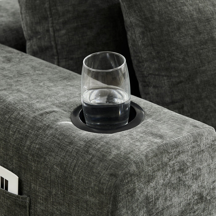 L - Shaped Sectional Sofa With Cup Holders & Side Pockets