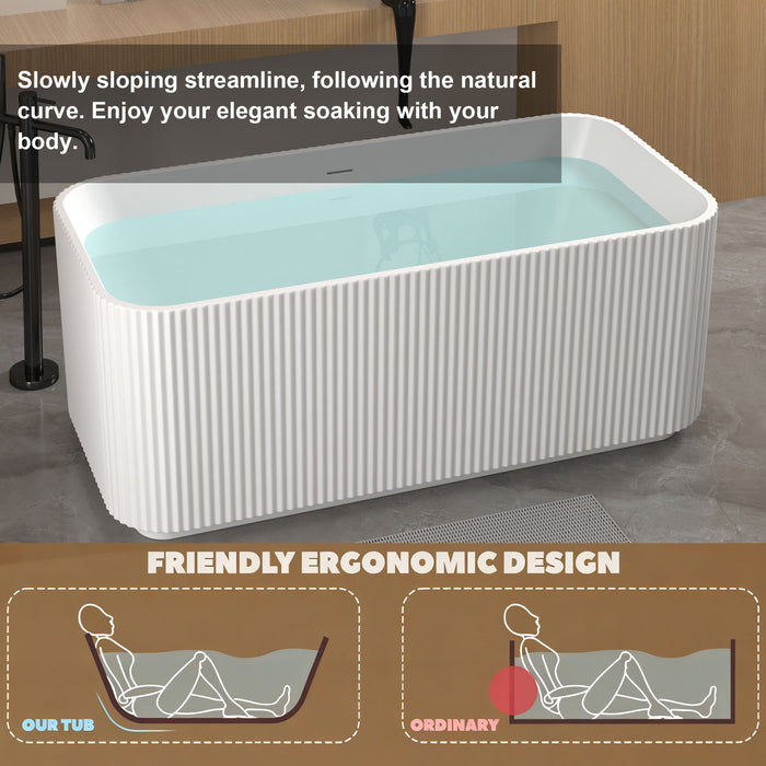 Rectangle Linear Freestanding Soaker Tub With Pop Up Drain, Double Wall Insulated Construction - Gloss White