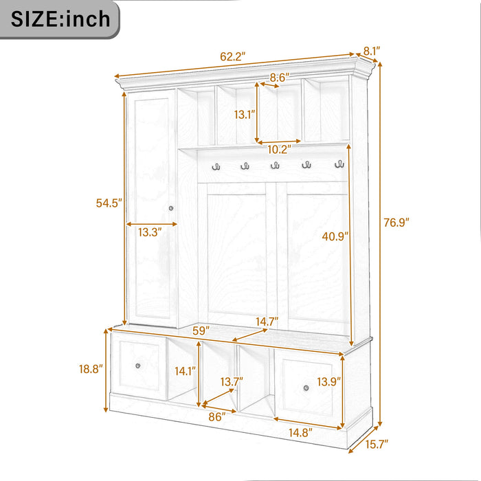 Hall Tree With Shoe Storage Bench, Entryway Coat Rack With 5 Hooks