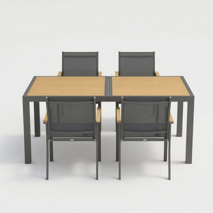 5 Piece Gray Aluminum Patio Dining Set With Textilene Chairs For Outdoor Use