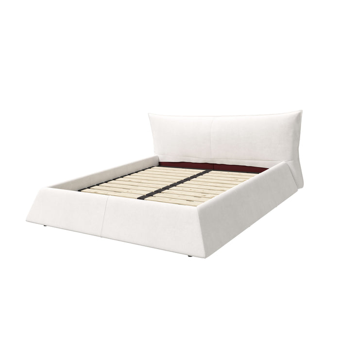 King Size Platform Bed With Special-Shaped Headboard - Cream
