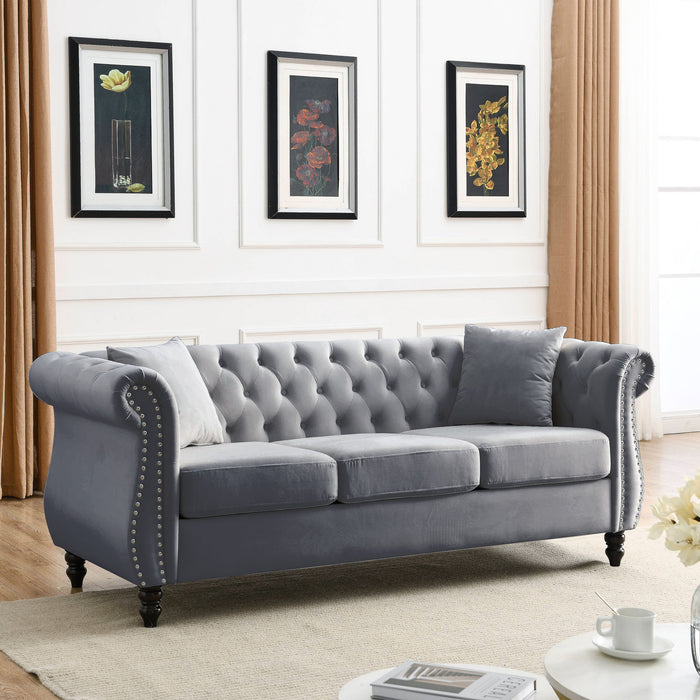 Chesterfield Sofa With Rolled Arms And Nailhead Trim