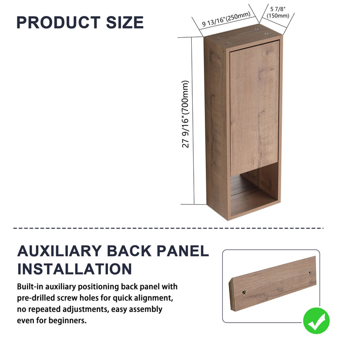 30" Wall Mounted Dressing Table With Mirror, Frame Storage Cabinet, Soft Close Door - Imitative Oak