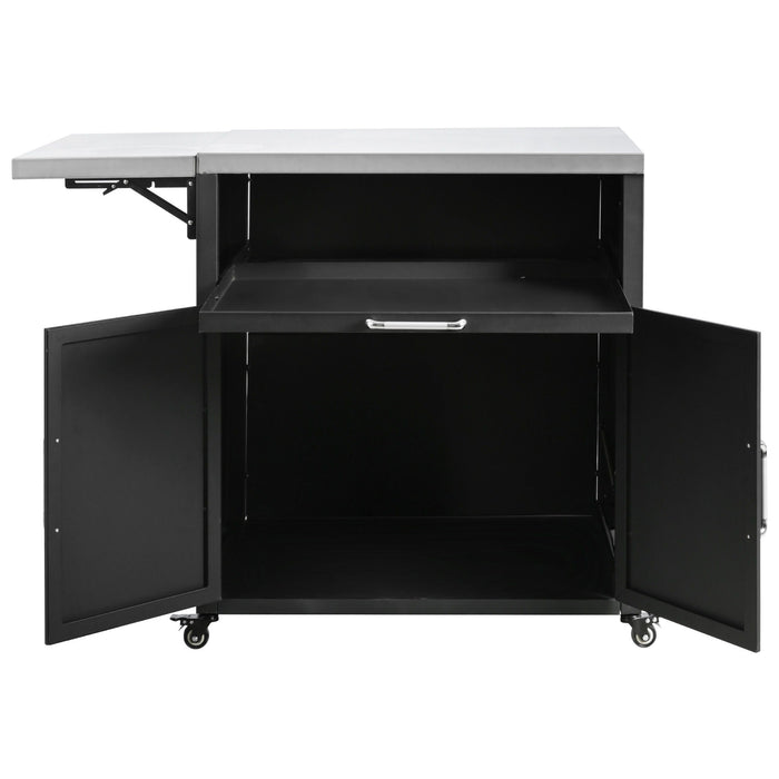 Versatile Outdoor Cabinet With Folding & Expandable Work Surfaces, Ample Storage Space, And Lockable Wheels - Matte Black