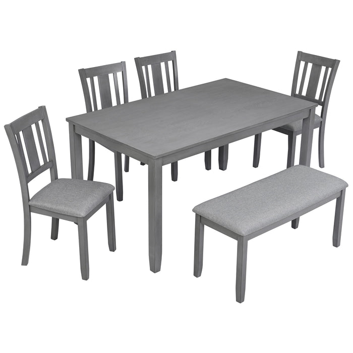 6 Pieces Kitchen Dining Set, Rectangular Wooden Dining Table With 4 Upholstered Chairs And A Bench