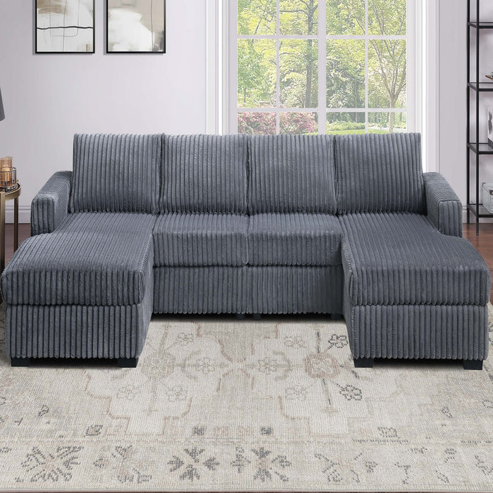U-Shaped Sectional Set With Cushion Back Armless Chairs Right And Left Arm Chaise