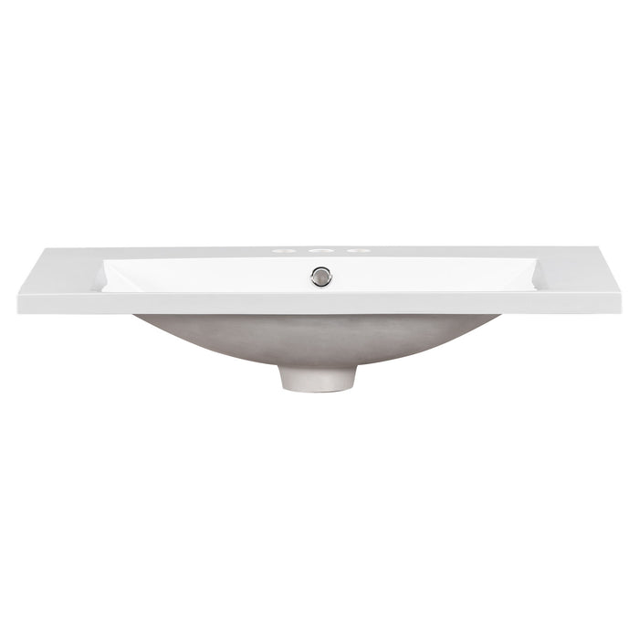 Single Bathroom Basin Sink, Vanity Top Only With 3 Faucet Holes