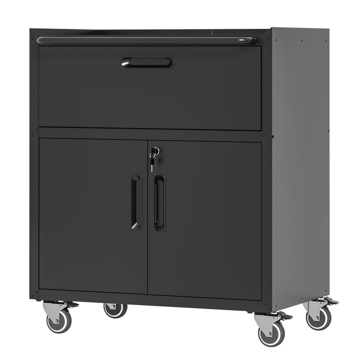 Sturdy And Durable Metal Tool Cabinet For Garage With Wheels Mobile Heavy Duty Storage Cabinet With 1 Drawer And 2 Locking Doors