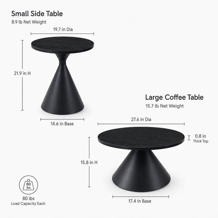2 Piece Coffee Round Table Set