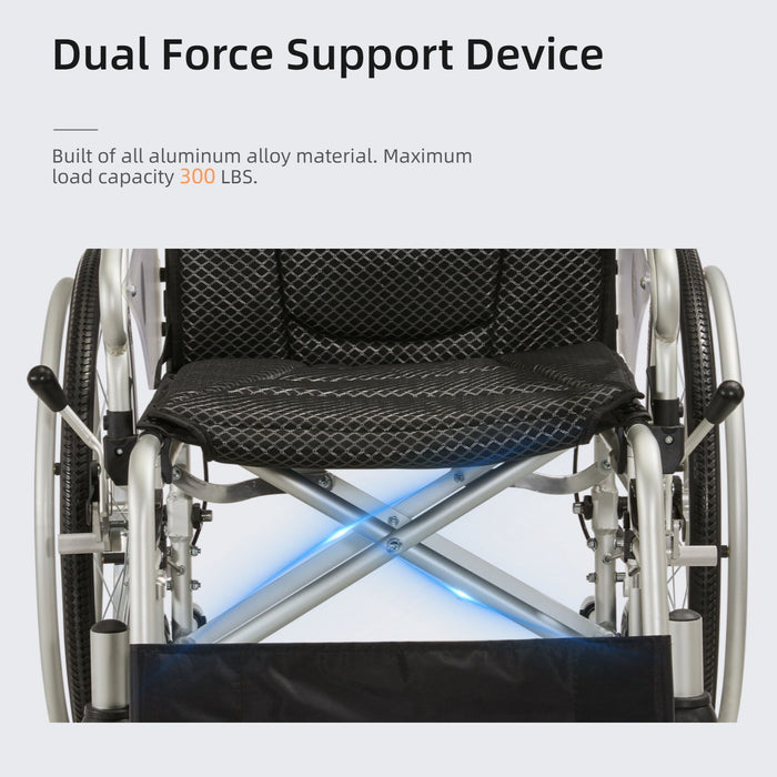 Innovative 6 Wheel Transport Wheelchair Lightweight Foldable Design With Dual Brakes Breathable Seat Anti Backflip Safety Perfect - Black / Silver