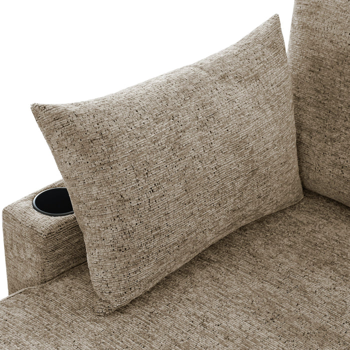 U-Shaped Sectional Sofa Bed With Storage, Charging Ports, And Cup Holders - Brown