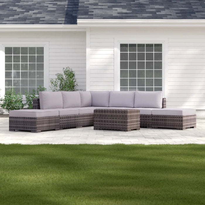 Outdoor 6 Person Wicker Seating Group With Cushions - Gray Mix