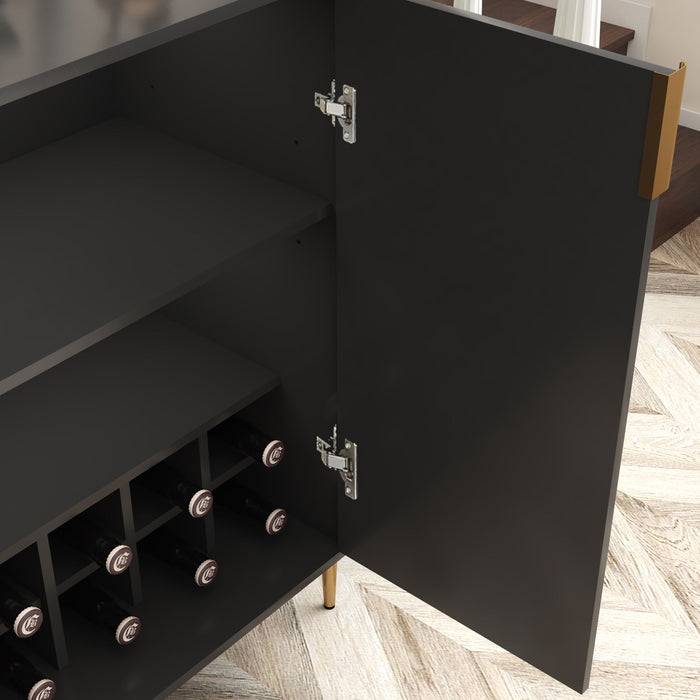 Wine Bar Cabinet With Adjustable Shelf, 2 Door Sideboard With Soft-Closing Hinges And Feet