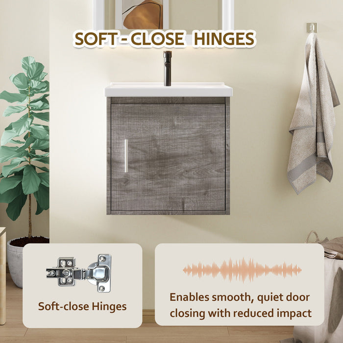 Floating Bathroom Vanity Combo, Wall Mounted Cabinet With Sink & Soft Close Doors For Small Bathrooms