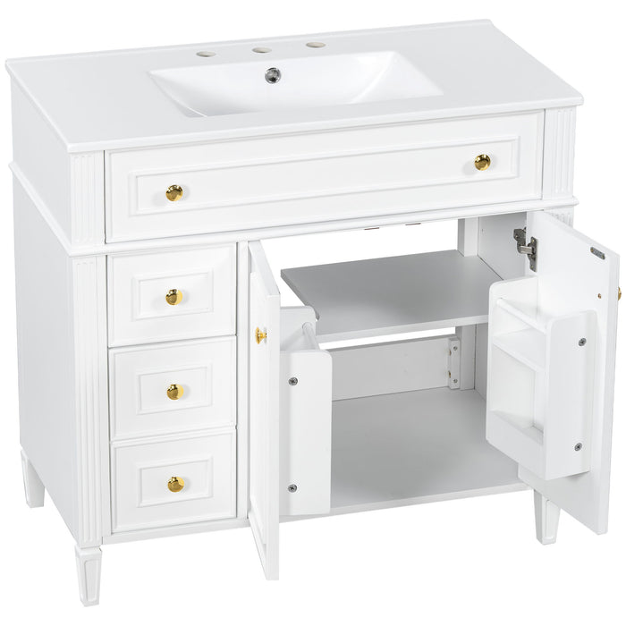 Bathroom Vanity With Sink, 3 Drawers & 2 Soft-Close Doors