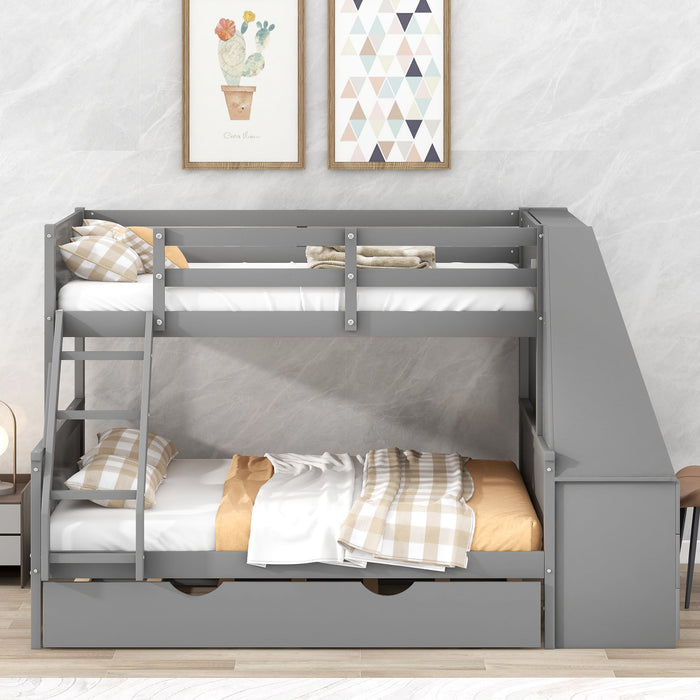 Bunk Bed With Trundle And Built In Desk, 3 Storage Drawers And Shelf