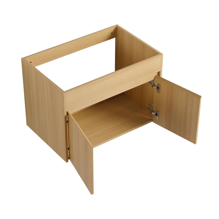 28" Wall Mounted Bathroom Vanity With Stainless Steel Sink, Soft Close Doors - Oak