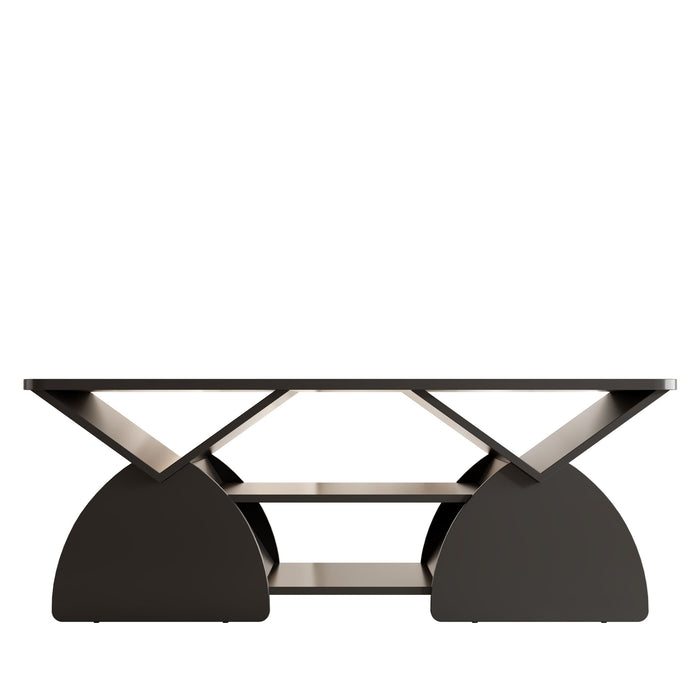 Geometric Engineered Coffee Table With Rounded Corners With Open Shelves