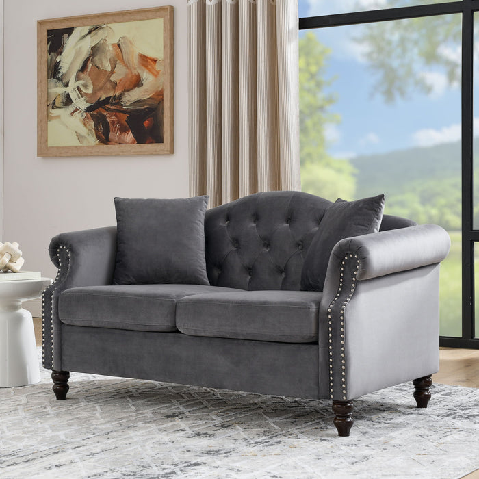 2 Seater Chesterfield Sofa With Rolled Arms And Nailhead Trim For Living Room