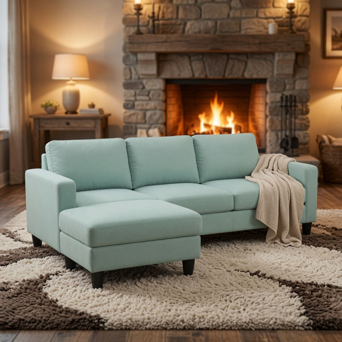L - Shaped Sectional Sofa With Left Chaise & Ottoman - Pale Green