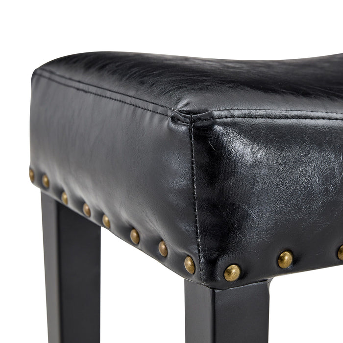 Bar Stool With Brass Nailhead Trim (Set of 2) - Black