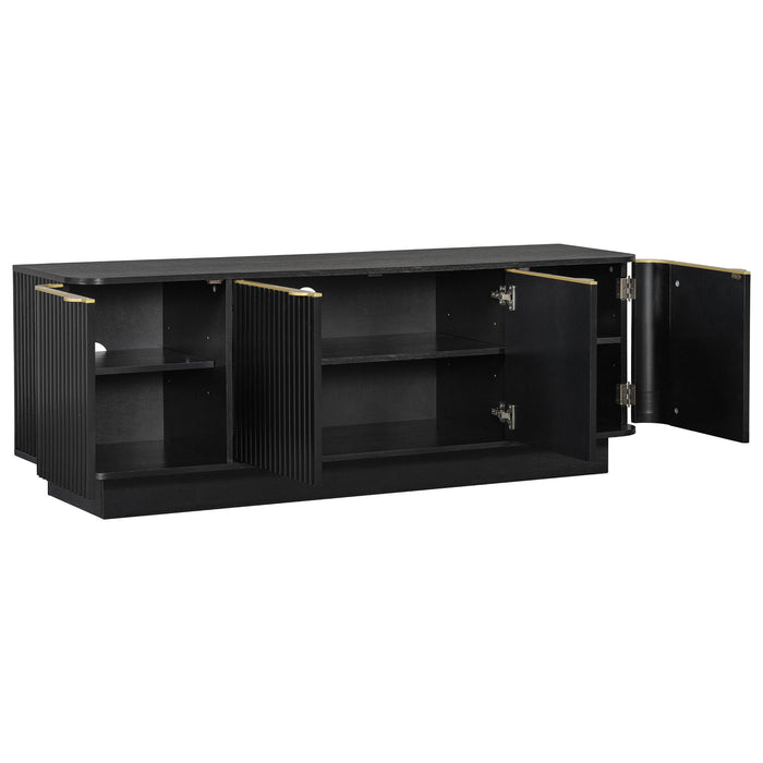 TV Stand, Fluted Media Console With Adjustable Shelves And Cable Holes