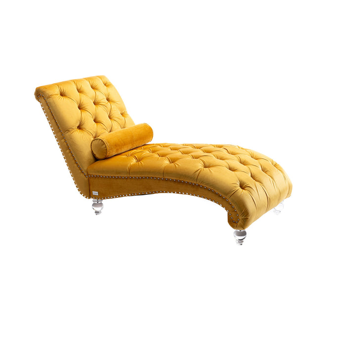 Velvet Chaise Lounge Indoor, Button Tufted Upholstered Chaise Lounge Chair With Pillow