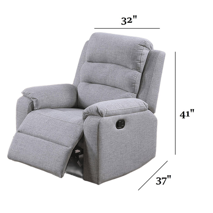 1 Piece Manual Recliner With Padded Seat And Backrest - Gray