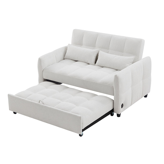 Loveseat Sofa Pull-Out Bed With Adjustable Backrest, 3 USB Ports And 2 Lumbar Pillows For Living Room