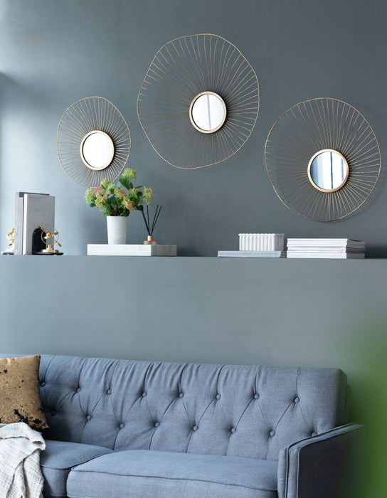 Wall Mirror Abstract Designed Wall Mirrors WithFrame For Home & Office, Top Of Sideboard (Set of 3) - Gold