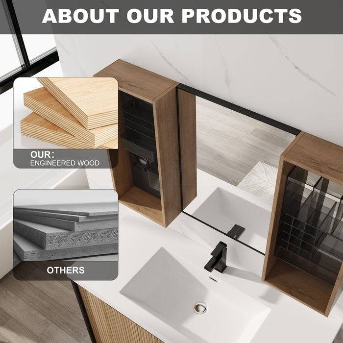 43.5" Mirror Cabinet With Storage, Wall Mounted Medicine Cabinet Frame With Shelves - Imitative Oak