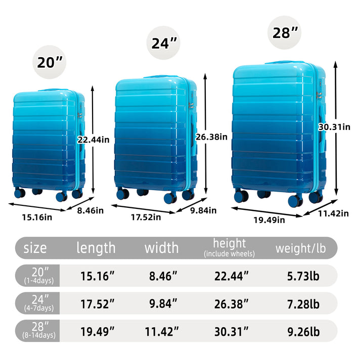 Luggage Set 20" /24" /28" With Combination Lock And Silent Wheels