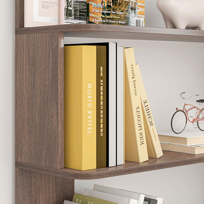 Freestanding Corner Bookshelf For Living Room - Dark Brown