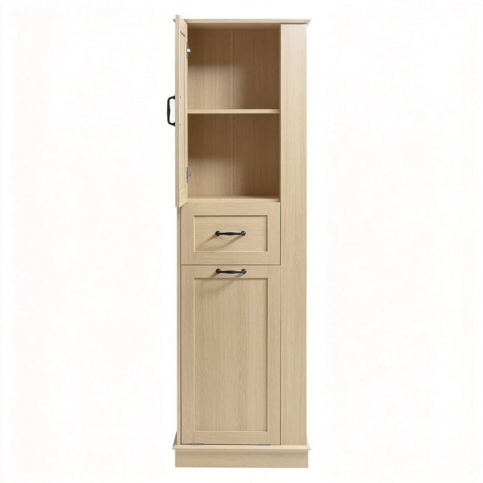 Modern Tall Storage Cabinet With Tilt-Out Compartment, Adjustable Shelves