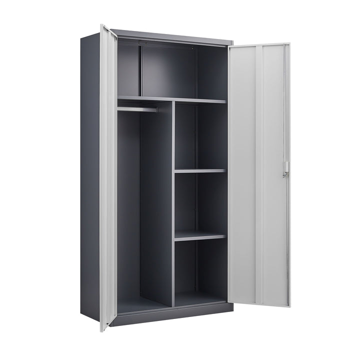 Large Capacity Wardrobe With Hanging Rod And Compartments