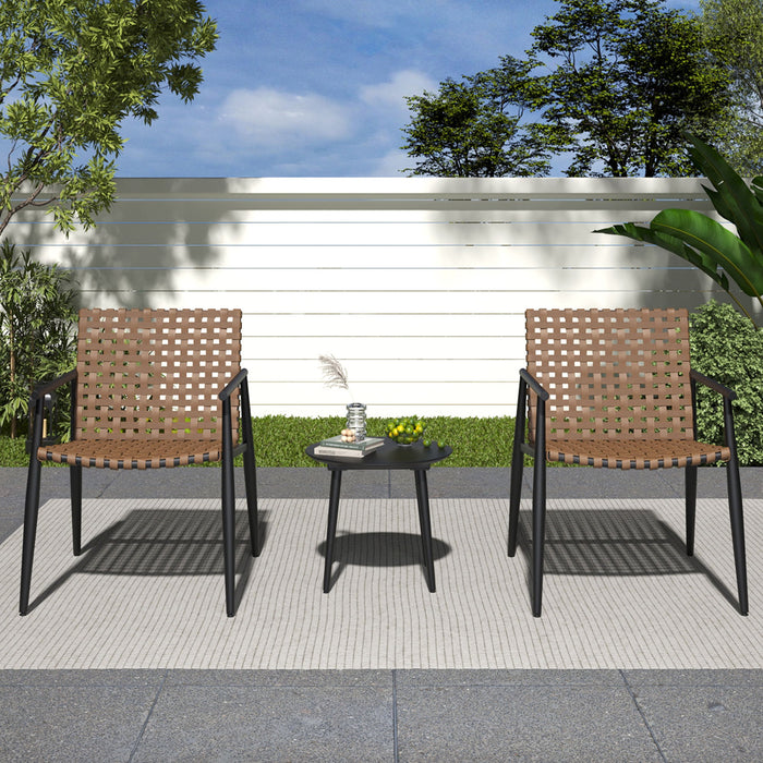 Outdoor Chat Set, 2 Chairs & Side Table - Black / Brown